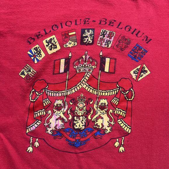 Vintage 90s Belgium Coat of Arms T-Shirt Crest Single Stitch Adult Size Medium - Picture 2 of 8